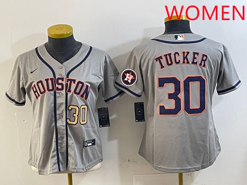 Women Houston Astros #30 Tucker Grey Game 2025 Nike MLB Jersey style 4